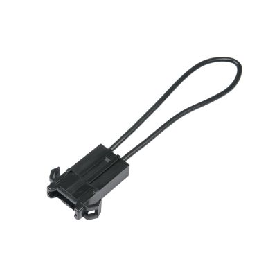 Black stackable ATO/ATC fuse holder with dual wires, designed for automotive electrical systems.