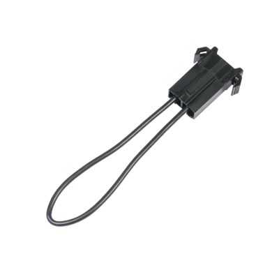 Black stackable inline fuse holder with black leads for automotive applications.