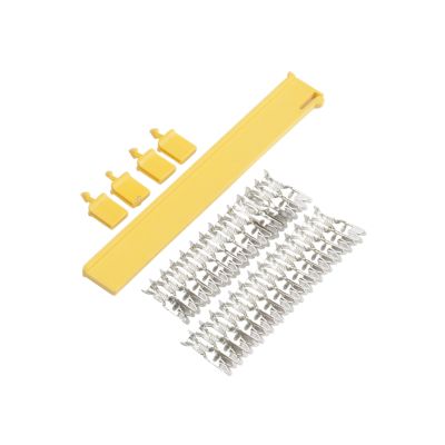 ATA/ATC¬Æ 16-Way Fuse Block components including yellow covers and silver terminal connectors displayed on a white background.