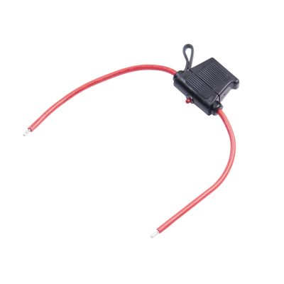 MINI fuse holder with LED light, featuring red wires and a secure black casing for 20 Amp electrical systems.