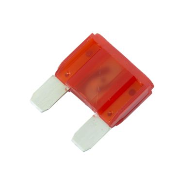 Red MAXI fuse, 50 Amp, with metal prongs, on white background. Ideal for automotive and electrical applications.
