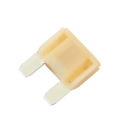 Neutral Littelfuse MAXI fuse, 80 Amp, 32V with dual metal prongs and transparent casing for automotive use.