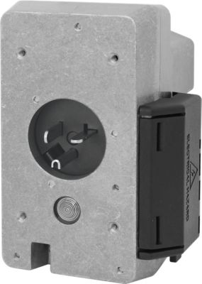 Silver Sure Eject outlet, 20 Amp, by Blue Sea Systems, featuring a flat design without cover, labeled for electrical safety.