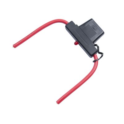 Black inline fuse holder with red leads and LED light, suitable for automotive and electrical use, 60 amp capacity.