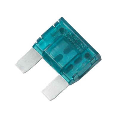 Blue Littelfuse SmartGlow LED MAXI Indicator Fuse, 60 Amp, 32V with metal terminals and transparent casing.