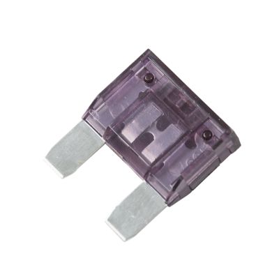 Violet Littelfuse SmartGlow LED MAXI Indicator Fuse showcasing its metallic connectors and transparent casing.