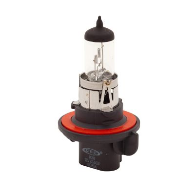 Halogen bulb with metal base and red ring, showing filament design, suitable for Hi/Low beam in automotive lighting.