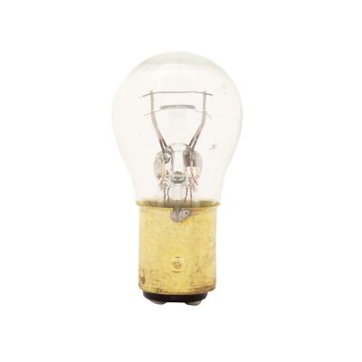 Clear automotive bulb with brass base, designed for 12V systems, highlighting compact design and durable construction.