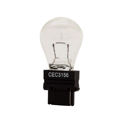 Clear incandescent bulb 3157 with a visible filament, set against a plain background, showcasing its compact design.