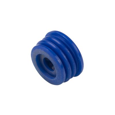 Blue Littelfuse LTX Series MEGA Cable Seal with ribbed design, suitable for multiple gauge sizes in electrical applications.