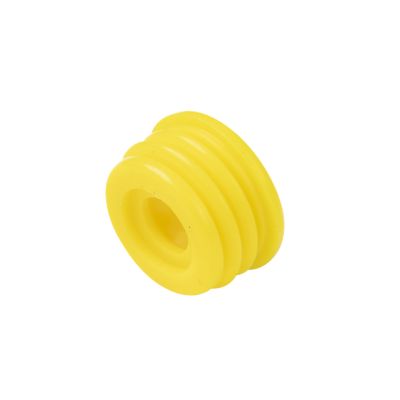 Yellow Littelfuse LTX Series MEGA Cable Seal with ribbed design, compatible with various connectors.