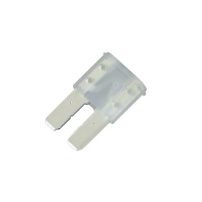 White Littelfuse MICRO2 Fuse, 25 Amp, 32V with two metallic prongs, designed for automotive electrical circuits.