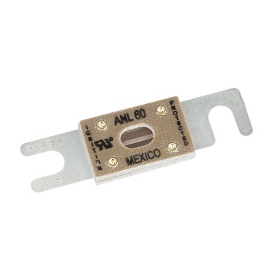 Eaton Bussmann ANL-60 fuse, non-time delay, 60 amp, 32VDC, showcasing metal terminals and a labeled housing.
