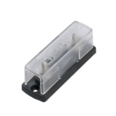 Transparent covered Blue Sea Systems ANL fuse block, designed for 35-300 amps, with a compact black base.