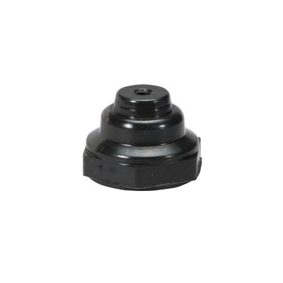 Sleek black toggle boot with round, layered design resembling a small cap. Perfect for securing and protecting toggles.