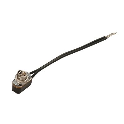 SPST On-Off toggle switch with a ball handle and attached leads, ideal for controlling electrical circuits.