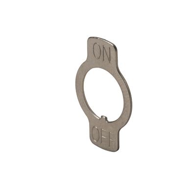 Metal ON-OFF toggle face plate with circular design, showcasing clear "ON" and "OFF" engravings for switches.