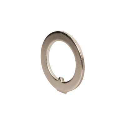 Silver toggle switch locating ring with a smooth surface and small cutout, shown on a white background.