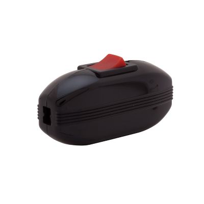 Black in-line lamp cord switch with a red toggle, providing a simple SPST on/off function.