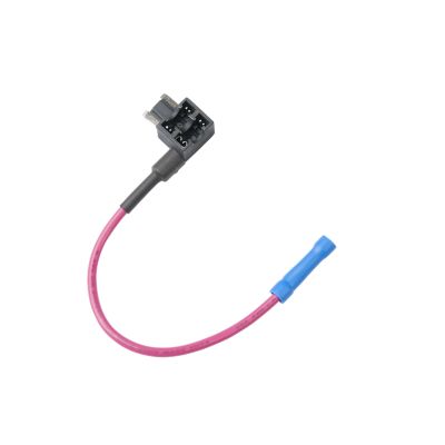 Mini low-profile inline fuse circuit tap with pink wire and blue connector, designed for 10 Amp maximum current.