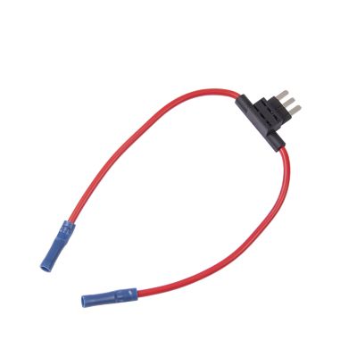 2 circuits, 14 ga, 20 amp, Red and black ATC/ATO inline fuse circuit tap with blue terminal, designed for easy connection in automotive circuits.