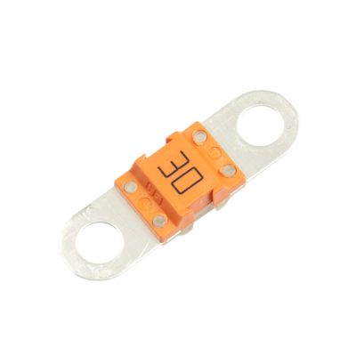Orange Littelfuse BF1 MIDI Fuse, 30 Amp rating, showcasing metal ends and distinctive color design for easy identification.