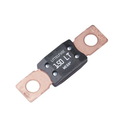 Littelfuse 150 Amp MEGA Low Temp Fuse with copper terminals, showcases durability and high performance.