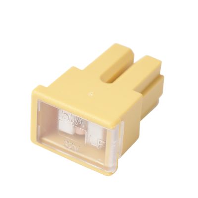 Yellow Littelfuse 0PAL060.X PAL Fuse, FLF Series, with female terminal, 60 Amp, 32V, close-up view.
