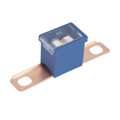 Blue Littelfuse PAL fuse with a male terminal, showcasing its compact design and durability for electrical applications.