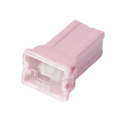 Pink Littelfuse PAL Fuse, FLS Series, 30 Amp, 32V with female terminal for electrical applications.