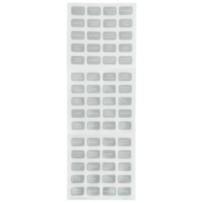 Gray Blue Sea Systems fuse block labels, 60 pieces arranged in rows, each labeled for various marine applications.