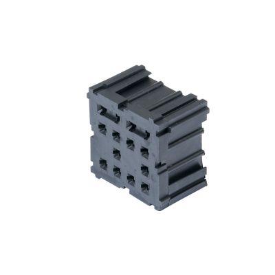 Black Dillblox PT-059225 relay block with slots for 2-position micro relay and mini fuse, textured surface.