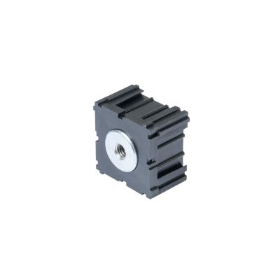Dillblox PT-100719 power tap module with threaded hole, featuring a black square design and grey circular insert.
