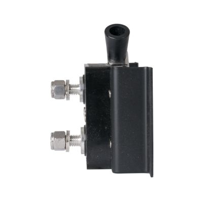 Heavy-duty disconnect battery switch with dual terminals and protective casing, ideal for secure electrical connections.