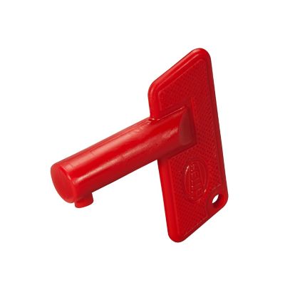 Red Hella 87185 battery master switch replacement key with textured grip and durable design.