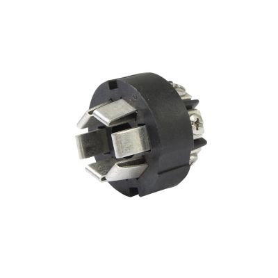 Plated 7-way replacement socket with a durable black casing and multiple metal connectors, ideal for trailer wiring repairs.