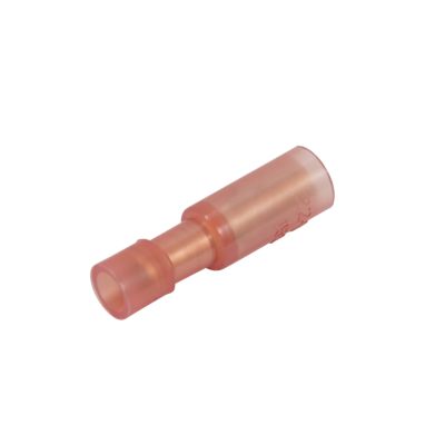 Red fully insulated female nylon bullet connector for electrical wiring.