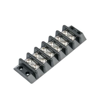 Blue Sea Systems terminal block, 6 gang configuration, durable design for secure electrical connections, 65 Amp capacity.
