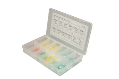 Heat shrink terminal kit with 120 pieces in a clear organized box, featuring color-coded compartments for various connectors.