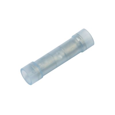 Blue moisture-resistant nylon butt connector for 16-14 gauge wires, ideal for secure electrical connections.