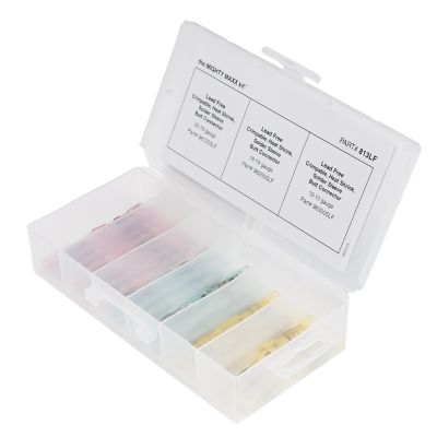 Lead-free crimp, shrink, and solder butt connector kit in a 40-piece transparent plastic case.