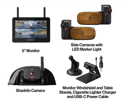 Furrion 2021124375 Vision S + RV Backup Camera System- 5" Monitor, Side Cameras, Rear Sharkfin Camera