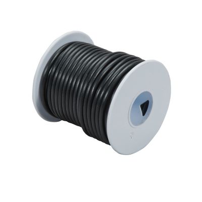 Black wire spool with sturdy plastic ends, neatly wound for crafting or electrical use.