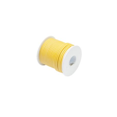 Yellow spool of wire on a white background, showcasing neatly wound coils, ideal for various applications.