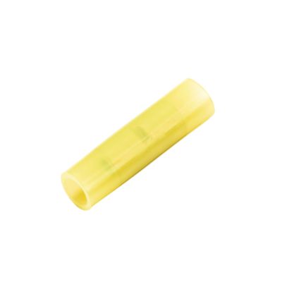 Yellow nylon butt connector with a brazed barrel for secure wire connections. Ideal for 12-10 gauge wire applications.