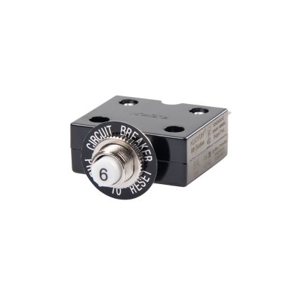 Carling Technologies 6 Amp CLB Series Push Button Circuit Breaker with black casing and reset feature.