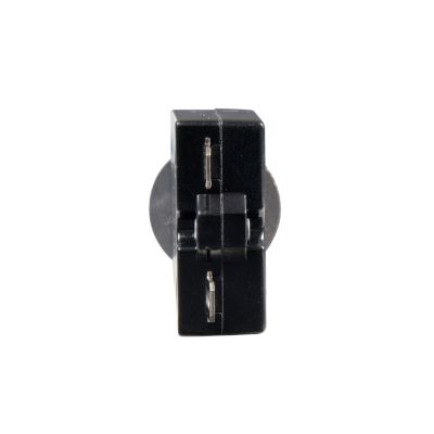 Thermal push button circuit breaker, high amp model, back view highlighting flat connection points.