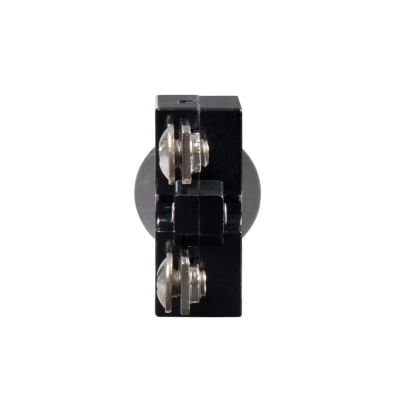 Thermal push button circuit breaker, high amp model, back view highlighting screw connection points.