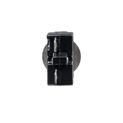 Black thermal push button circuit breaker with a round base, ideal for low amp applications.