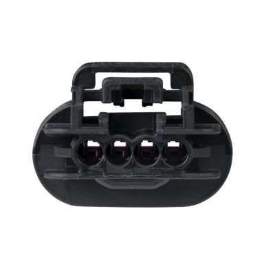 Black GT 15 female housing connector showing 4-way and 5-way slots, designed for secure electrical connections.